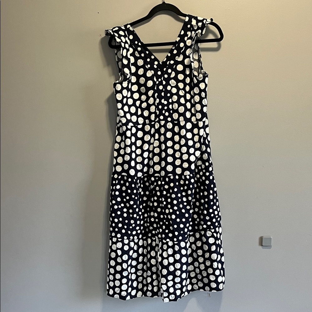 LOFT Navy and White Polka Dot Midi Dress